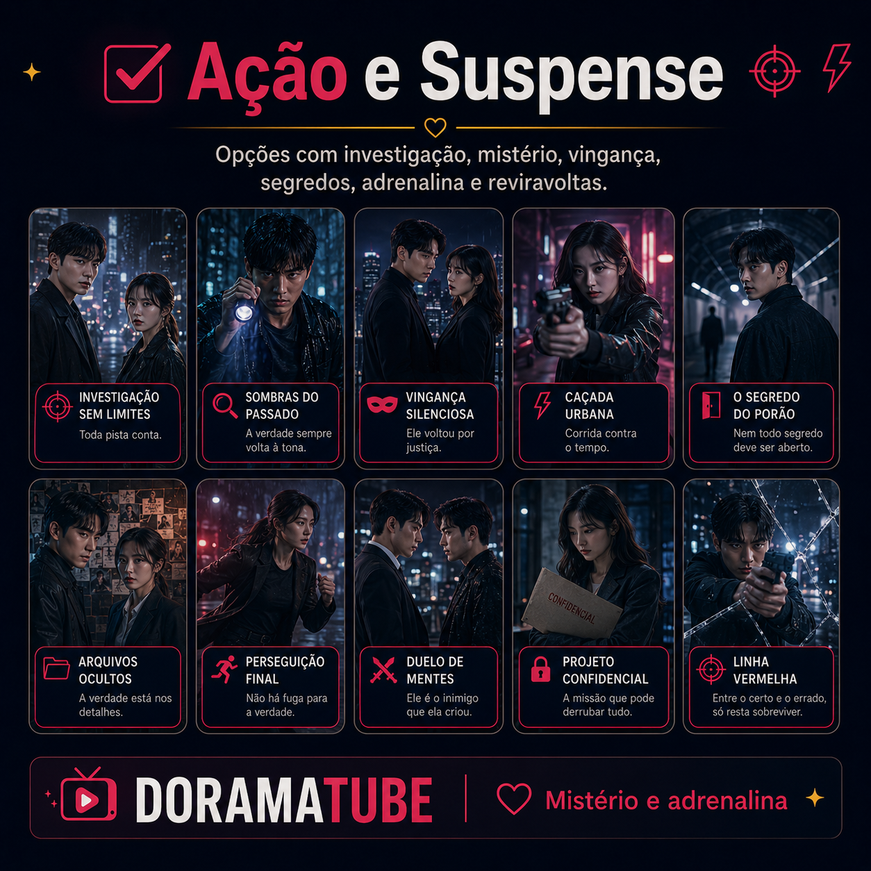 Mosaico de doramas de ação e suspense